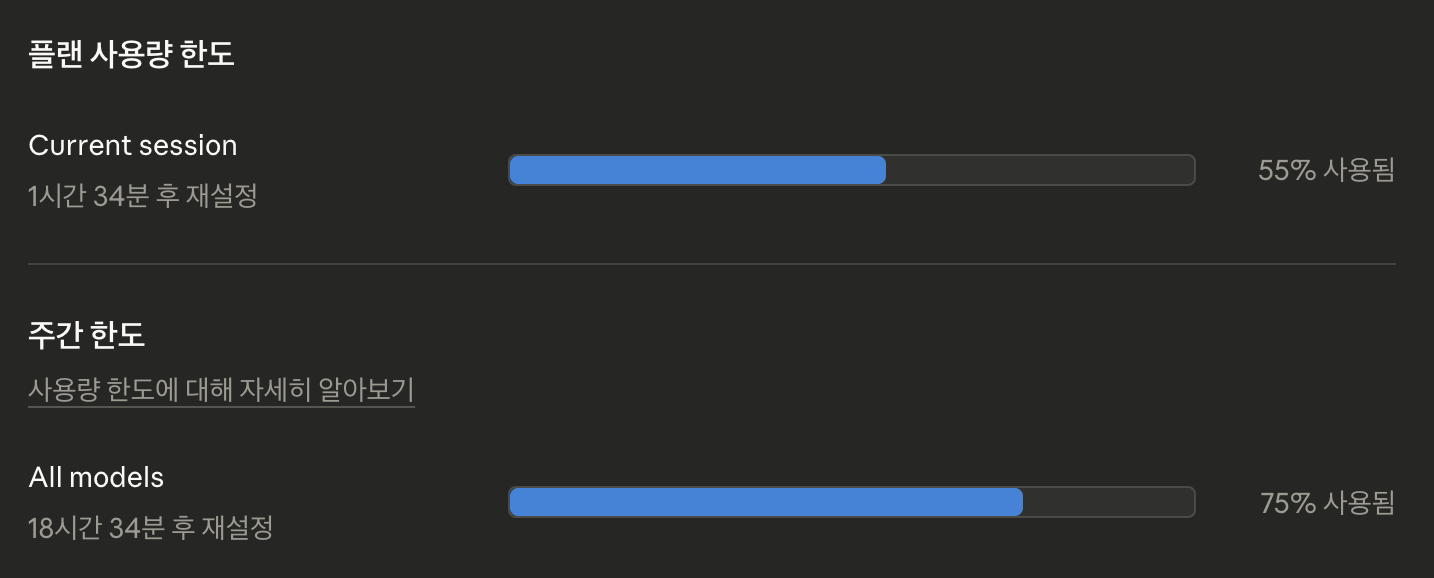 클로드코드 주간 사용량 75%